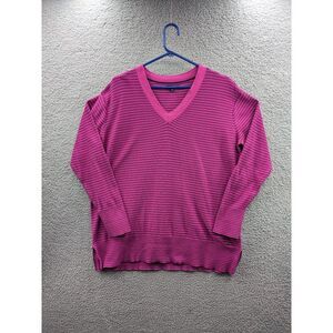 Tommy Hilfiger Women's Pink and Purple Striped V Neck Sweater size XL